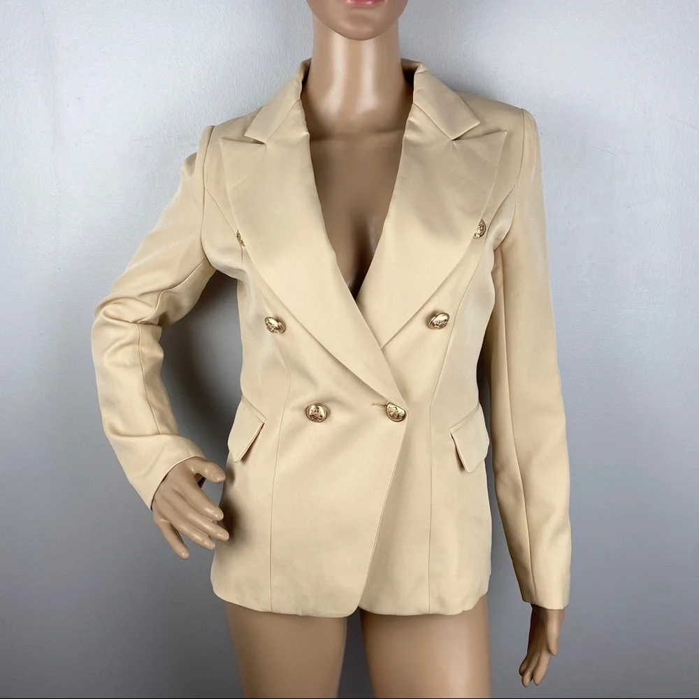 NEW LIONESS BEIGE DOUBLE-BREASTED BLAZER - Picture 2 of 8
